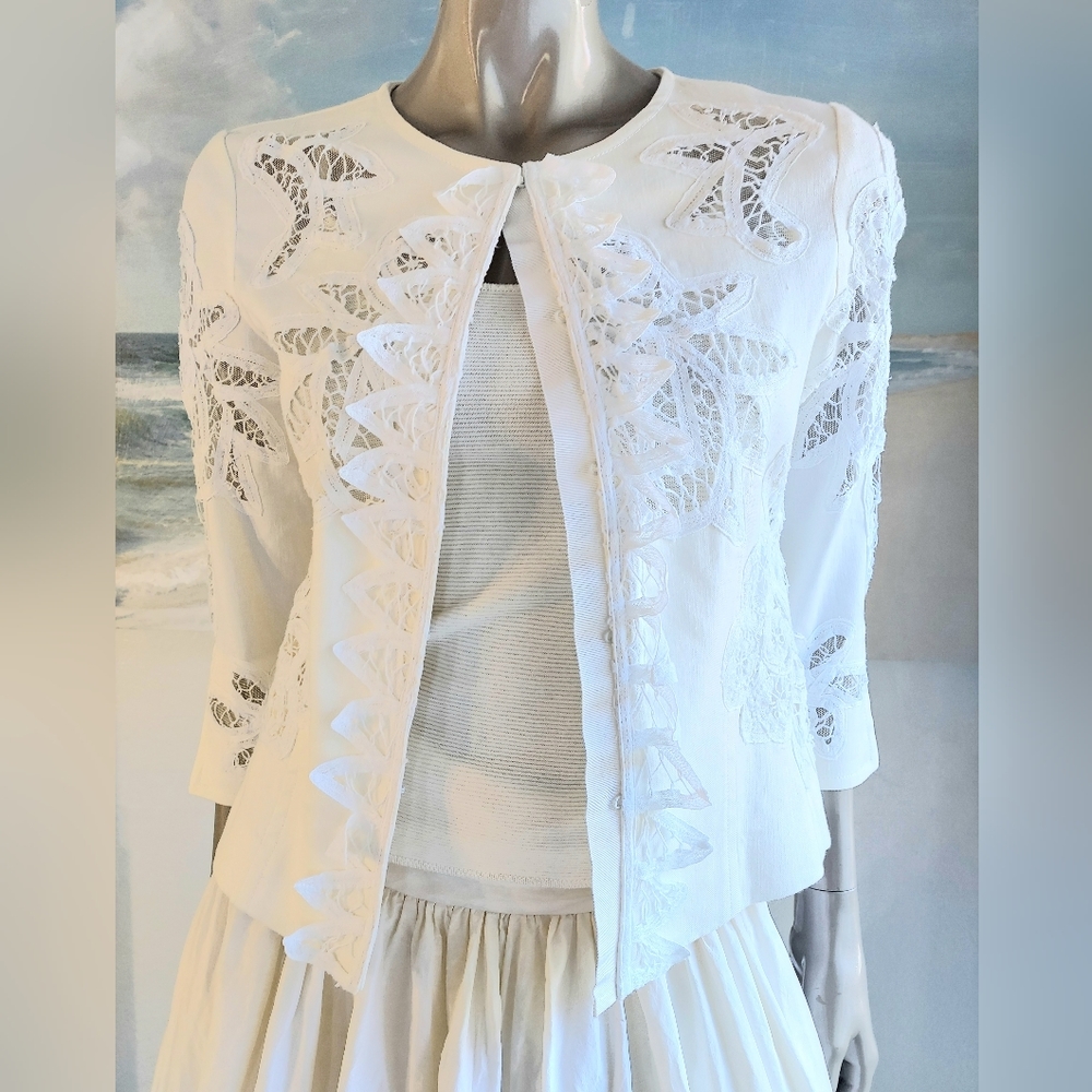 $3,700 OSCAR DE LA RENTA WHITE LACE GORGEOUS RUNWAY JACKET TOP US 4 - Picture 3 of 10
